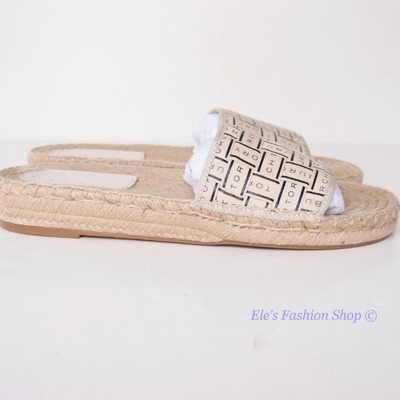 ** SOLD!!** NIB Tory Burch Logo Grosgrain Ribbon Woven Slide Cream US 8 - Picture 9 of 16
